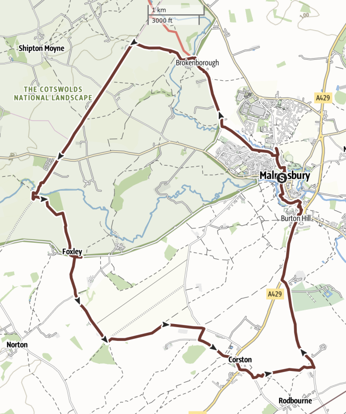 Map of the Day 1.  This shows the loop from Malmesbury.