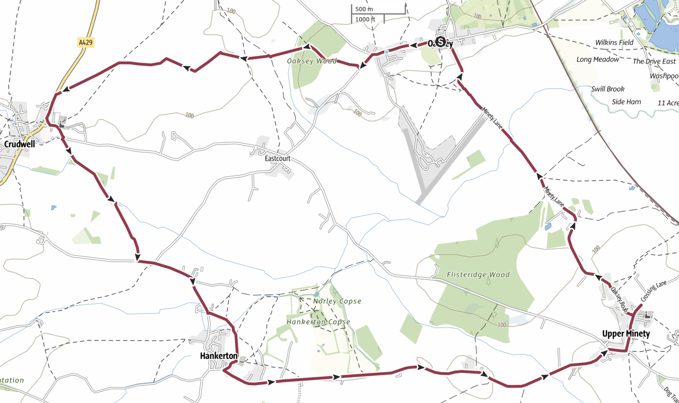 Map of Day 2.  This shows the loop from Oaksey.